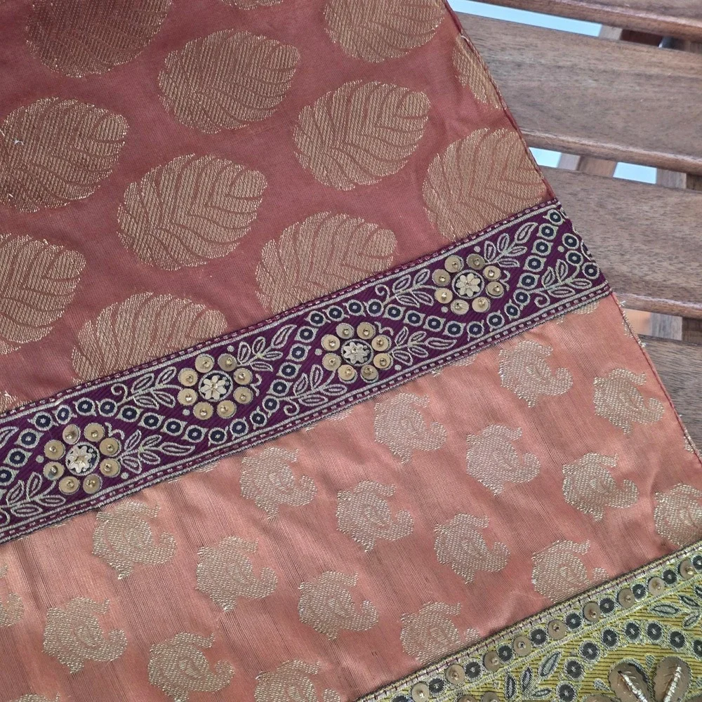 Pier 1 Imports Table Runner 13x72 Beaded Sequin Metallic Boho Terracotta Gold